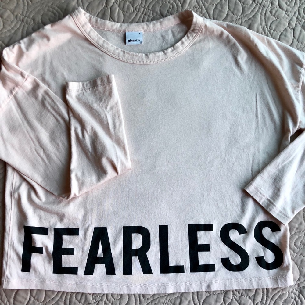 Fearless Pink Cropped Crewneck Long Sleeve Loose Fit Gina Tricot Small
